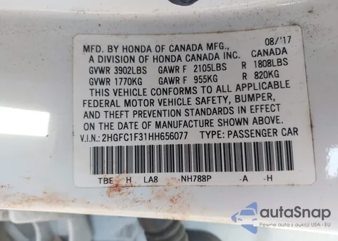 2017 Honda Civic Ex from USA, damaged, VIN 2HGFC1F31HH656077
